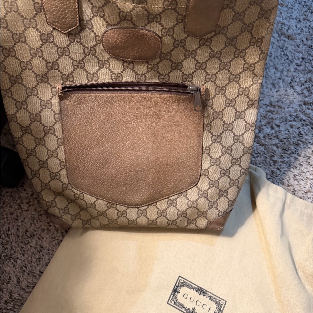 Gucci Brown and Beige Monogram Canvas Bag
